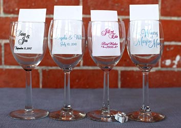 a row of Personalized wine glasses